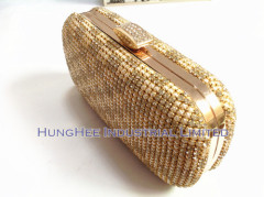 Crystal Rhinestone and Faux White Pearl Covered Evening Clutch Bags Handbag Purses in Gold Base HHJ-1013