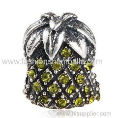 Sterling Silver Sparkling Pineapple Beads with Topaz Austrian Crystal European Style