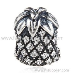 Sterling Silver Sparkling Pineapple Beads with Topaz Austrian Crystal European Style