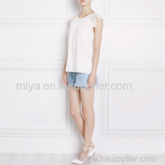 lady chiffon lace neck blouse