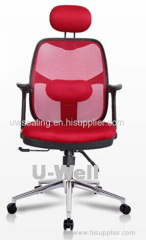 2015 Hot red high headrest back with arm chrome base multifunction boss executive office computer swivel mesh chairs