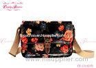 Reusable Black Floral Girls Messenger Bags / bookbags for students