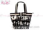 Black White Canvas Womens Tote Bags / Ladies Handbags with pockets