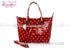 Eco Friendly Winter PVC Red Womens Tote Bags with Yellow polka dot