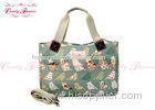 Eco Friendly Green Birds Flower print handbags with 1 zip pocket