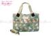 Eco Friendly Green Birds Flower print handbags with 1 zip pocket