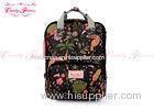 Large Black Birds Flower Print Backpack Vintage floral bookbags waterproof