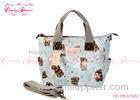 Light Blue Lovely Girls Large Floral Print Handbags with Bear Pattern