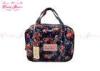 Modern large wash bag black cosmetic travel bag with flower print for Women