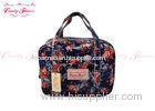 Modern large wash bag black cosmetic travel bag with flower print for Women