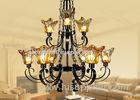 Commercial Decorative Amber Glass Large Hotel Chandeliers 9 Light with Adjustable Chain