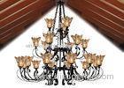 Customized Amber Glass Shade Retro Large Hotel Chandeliers 15 Light 3 Layer For Villa