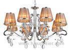 Coffee Fabric Shade Luxury Crystal Chandelier 8 Lights for Hotel / Villa / Dining Room