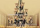 Large Black Hotel Modern Glass Chandeliers 15 Light , Iron and Glass Traditional Pendant Chandelier