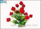 Red Rose Flowers Water Drops Plastic Aquatic Plants With Ceramic Base For Home Decorations