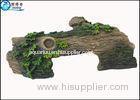 Hollow Log Tree Aquarium Ornament With Green Plants , Custom Tropical Fish Tank Decorations