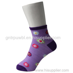 Purple Ankle Child Socks with Sunflower Pattern