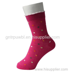 Girl Over Ankle Pink Socks with Colored Dots