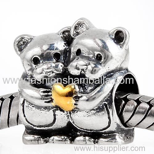 Beautiful Design Gold Plated Heart Sterling Silver Bear Hug Charm Beads