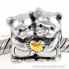 Gold Plated Heart Sterling Silver Bear Hug Charm Beads