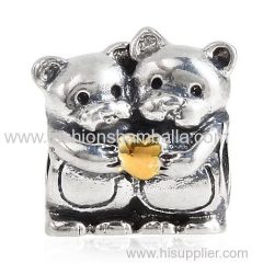 Gold Plated Heart Sterling Silver Bear Hug Charm Beads