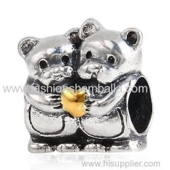 Gold Plated Heart Sterling Silver Bear Hug Charm Beads