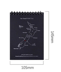 Map covered top open spiral notepad black
