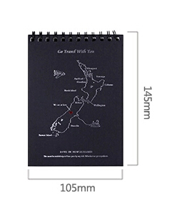 Map covered top open spiral notepad black