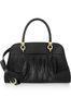 Gionar Handmade Black Fringed Tote Nappa Leather Bags , Genuine Leather Bowling Bag