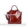 Luxury Handmade Shopper Women Shoulder Bag With Wine Red Oil Leather
