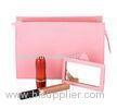 Pink Red Leather Cosmetic Bag For Female , Genuine Leather Travel Cosmetic Bag