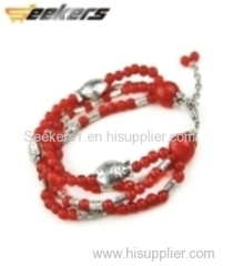 Handmade Chinese jewelry Sliver Fish Red Crystal Bracelet