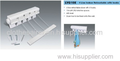 retractable 4 line clothes dryer with hooks