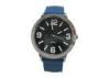 Blue Silicone Mens Quartz Watches Round Battery Powered Analog Watch