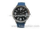 Blue Silicone Mens Quartz Watches Round Battery Powered Analog Watch