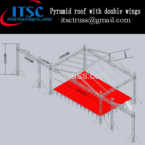 Pyramid roof with double wings for speakers and LED screen