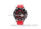 Red PC Strap Quartz Big Face Watches For Ladies With Seconds Display / Lithium Battery