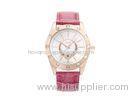 Pink Diamond Metal Case Leather Quartz Watches For Lady , 30m Water Resistant