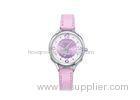 Pink Girl Metal Case Analog Quartz Watch With Leather Band