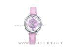 Pink Girl Metal Case Analog Quartz Watch With Leather Band