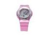 Round Pink PU Women Waterproof Sport Watch With LCD Alarm Gift Wristwatch