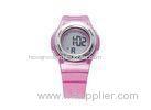 Round Pink PU Women Waterproof Sport Watch With LCD Alarm Gift Wristwatch