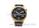 Golden Business Men Analog Quartz Watch Japan Movt , Leather Strap Wristwatch