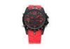 Red Dual Time Display Quartz Digital Wrist Watches For Men With Stainless Steel Case