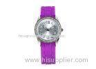 Jelly Diamond Lady Silicone Wristband Watches waterproof , Hermosa Pink Strap