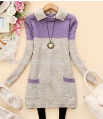 Lapel pocket loose knit Pullover female Sweater