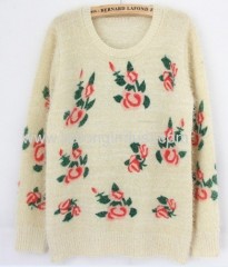 Sweater Mohair jacquard rose loose coat wholesale