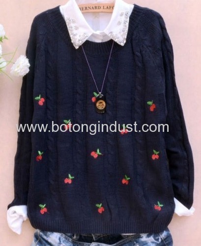 Embroidery cherry Girls' sweater