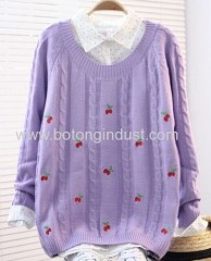 Embroidery cherry Girls' sweater