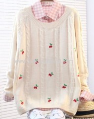 Embroidery cherry Girls' sweater